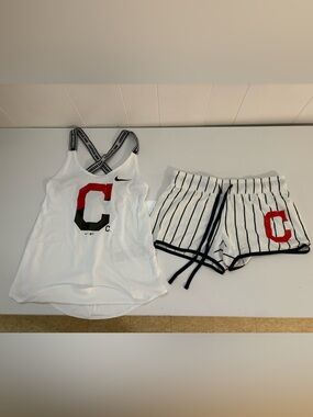 Cleveland Nike White Tank & White Striped Shorts with Red and Navy Accents